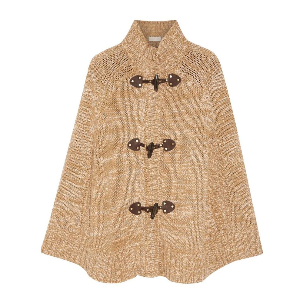 MICHAEL Michael Kors Knitted Cotton Cape Poncho Size XS Toggle Closure Camel Tan